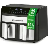 DS Produkte Heißluft-Fritteuse Zweikammer 7l Varmluftsfritös 2400 W Svart/rostfritt stål