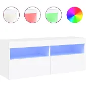 vidaXL Väggmonterad tv-bänk LED vit 100x30x40 cm