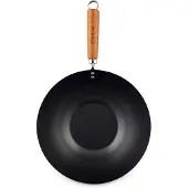 Ken Hom KH331001, Rund, Wokpanna, Svart, Kolstål, Keramiska, gas, halogen, Trä