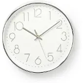 Nedis Väggklocka | Diameter: 300 mm | Plast | Silver / Vit