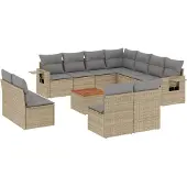 vidaXL Soffgrupp för trädgården 12 delar med dynor beige konstrotting