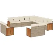 vidaXL Soffgrupp för trädgården med dynor 13 delar beige konstrotting