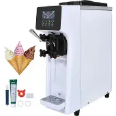Vevor Kommersiell glassmaskin, 10 l/h kapacitet, 900 W mjukglassmaskin för bänkskiva med en smak, med 4 l behållare, 1,6 l cylinder, LCD-panel med automatisk rengöring och förkylning, för restaurang,
