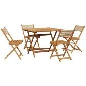 vidaXL Matgrupp för trädgården 5delar beige polypropen och massivt trä