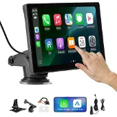 Vevor trådlös bilstereo, 228,6 mm HD bärbar radio med pekskärm, kompatibel med Apple CarPlay och Android Auto, CarPlay-skärm med backkamera, röststyrning, spegellänk, Bluetooth, GPS-navigering