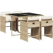 vidaXL Matgrupp för trädgården med dynor 5 delar beige konstrotting