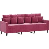 vidaXL 3-sitssoffa vinröd 180 cm sammet