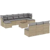 vidaXL Loungegrupp för trädgården m. dynor 11 delar beige konstrotting