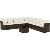 vidaXL Loungegrupp 10 delar med brun dynor konstrotting