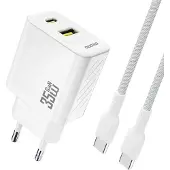 Dudao K13Pro 20000mAh Powerbank med inbyggd USB-C- + Lightningkabel - Vit
