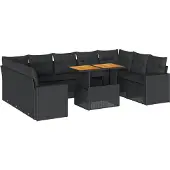 vidaXL Loungegrupp 10 delar med svarta dynor konstrotting