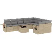 vidaXL Soffgrupp för trädgård med dynor 10 delar beige konstrotting