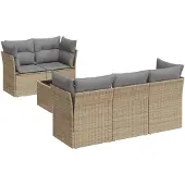 vidaXL Soffgrupp för trädgården med dynor 6 delar beige konstrotting