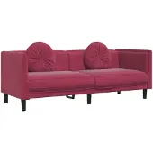 vidaXL Soffa med kuddar 3-sits vinröd sammet