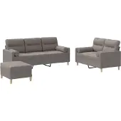vidaXL Soffgrupp med kuddar 3 delar taupe tyg