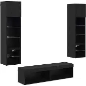 vidaXL TV-väggmodul med LED -remsljus 6 pcs Svart Ek Konstruerat trä