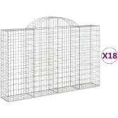 vidaXL Gabioner bågformade 18 st 200x30x120/140 cm galvaniserat järn