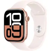 Apple Watch Series 10 (GPS + Cellular) - 46 mm - guldrosa aluminium - smart klocka med sportband - fluoroelastomer - lätt rouge - bandstorlek: M/L - 64 GB - LTE, Wi-Fi 4, UWB, Bluetooth - 4G - 35.3 g