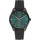 Versace Quartzur för män - V-Vertical VE3H00322 - Rostfritt stål - Grön urtavla - Svart silikonarmband