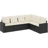 vidaXL Loungegrupp med dynor 6 delar svart konstrotting