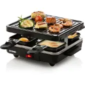 Domo Just us DO9147G Raclette Grillfunktion, Non-stick-beläggning, Kontrolljus, 4 pannor Svart