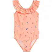 Playshoes Baddräkt 'Surfbrett Palme' beige / mörkblå / mörkorange / puder