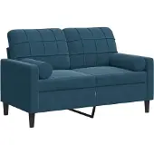 vidaXL 2-sitssoffa med prydnadskuddar blå 120 cm sammet