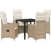 vidaXL Trädgårdsmöbelset med kudde 5 pcs Beige Poly rattan