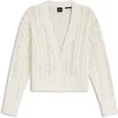 BOSS Relaxed-fit cardigan in a wave-structured cotton blend