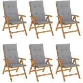 vidaXL Fällbara fåtöljer med dynor, 6 st, massivt trä, teak
