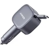 Anker Nano 75W billaddare med utdragbar USB-C-kabel och USB-C-port - grå