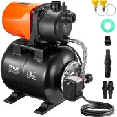 Vevor 745 W (1 hk) brunnspump med trycktank, 63 l/min (1000 GPH), automatisk bevattningsvattenboosterpump med 50 m (164 ft) lyfthöjd 1,4/2,8 bar (20/40 PSI) tryckbrytare, termoplastiskt pumphuvud för