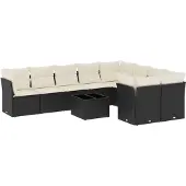 vidaXL Loungegrupp 10 delar med svarta dynor konstrotting