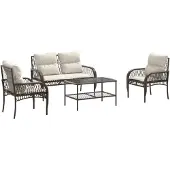 vidaXL Loungegrupp för trädgården med dynor 4 delar konstrotting brun