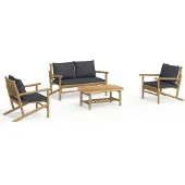 vidaXL Loungegrupp 4 delar mörkgrå dynor bambu