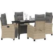 vidaXL Trädgårdsmöbelset med kudde 5 pcs Beige konstrotting