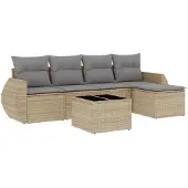 vidaXL Soffgrupp för trädgården med dynor 6 delar beige konstrotting