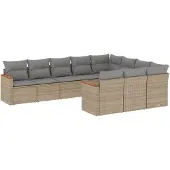 vidaXL Soffgrupp för trädgård med dynor 10 delar mixbeige konstrotting