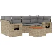 vidaXL Soffgrupp för trädgård med dynor 7 delar mixbeige konstrotting