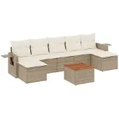 vidaXL Matgrupp för trädgården med dynor 8 delar beige konstrotting