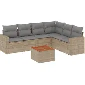 vidaXL Soffgrupp för trädgård med dynor 7 delar mixbeige konstrotting