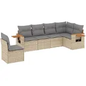 vidaXL Soffgrupp för trädgården med dynor 6 delar beige konstrotting