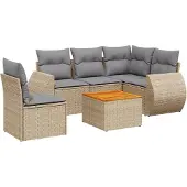 vidaXL Soffgrupp för trädgården med dynor 6 delar beige konstrotting