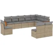 vidaXL Soffgrupp för trädgård med dynor 10 delar beige konstrotting