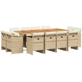 vidaXL Matgrupp för trädgården med dynor 13 delar beige konstrotting