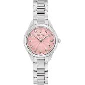 Bulova Sutton Rostfritt Stål Diamantaccenter Rosa Urtavla Kvarts 96P249 Damklocka rosa