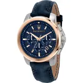 Maserati Successo Kronograf Läderarmband Blå Urtavla Kvarts R8871621015 Herrklocka blå