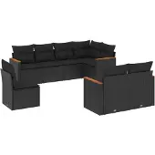 vidaXL Loungegrupp för trädgården med dynor 8 delar svart konstrotting