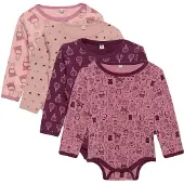 Pippi Baby Bodies l/ä - 4-pack - Rosa/Lila m. Mönster - - 1 år (80) - Body L/Ä