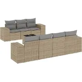 vidaXL Matgrupp för trädgården med dynor 8 delar beige konstrotting